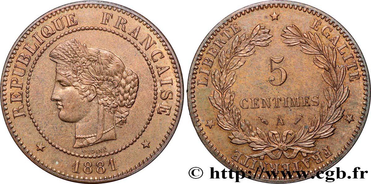 5 centimes Cérès 1881 Paris F.118/22 SPL63 