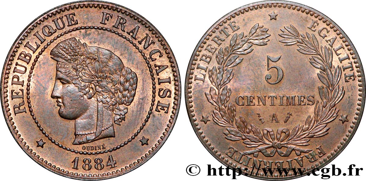 5 centimes Cérès 1884 Paris F.118/26 fST63 