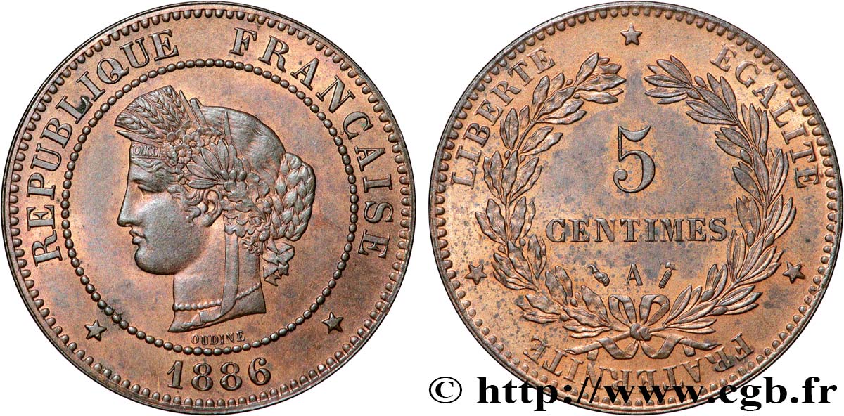 5 centimes Cérès 1886 Paris F.118/28 MS63 