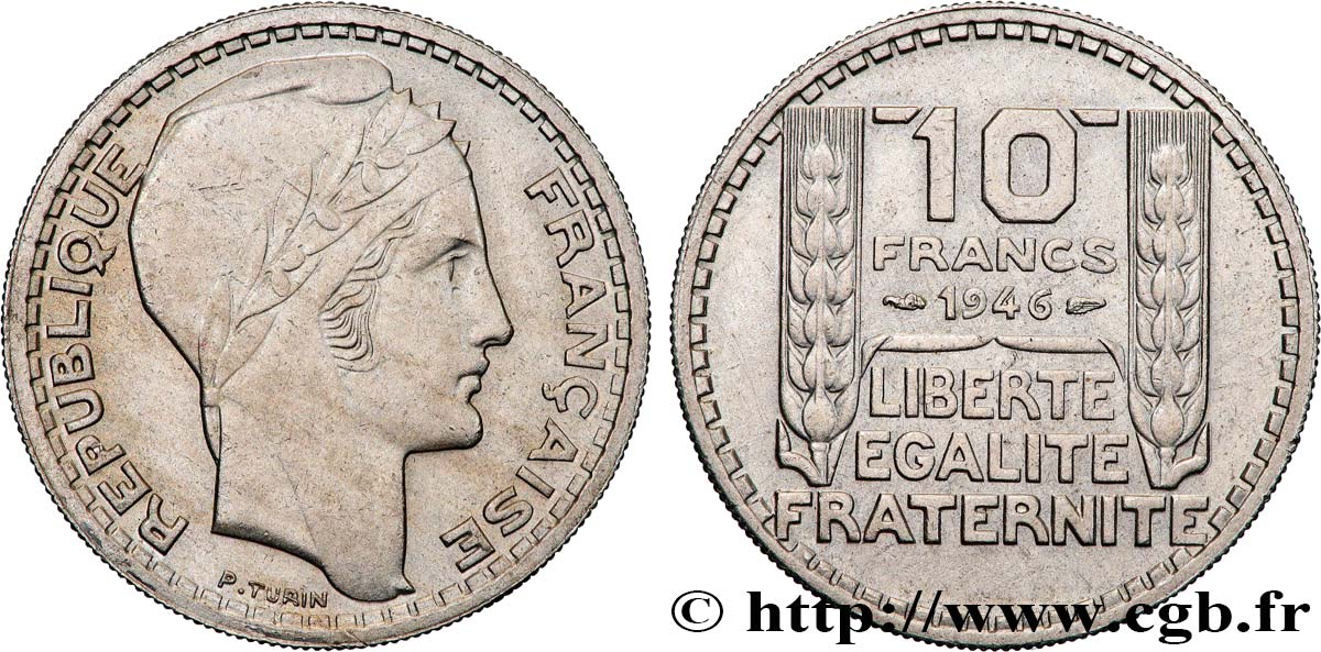 10 francs Turin, grosse tête, rameaux courts 1946  F.361A/2 TTB+ 
