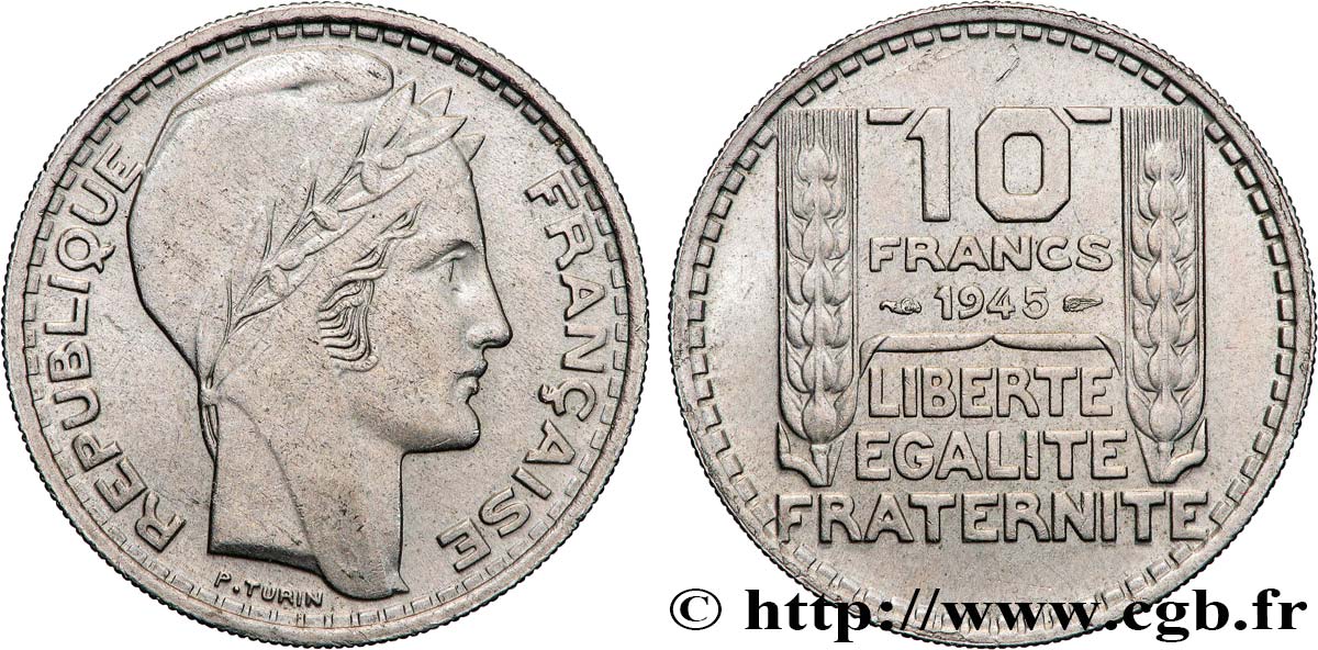10 francs Turin, grosse tête, rameaux longs 1945  F.361/2 SUP55 