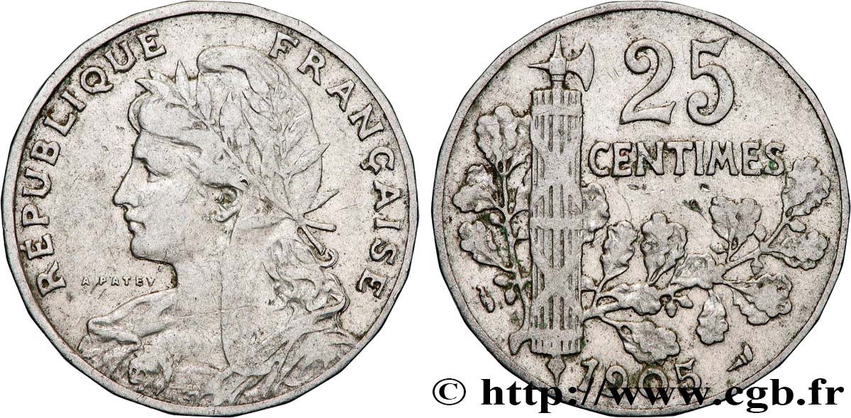 25 centimes Patey, 2e type 1905  F.169/3 BC30 