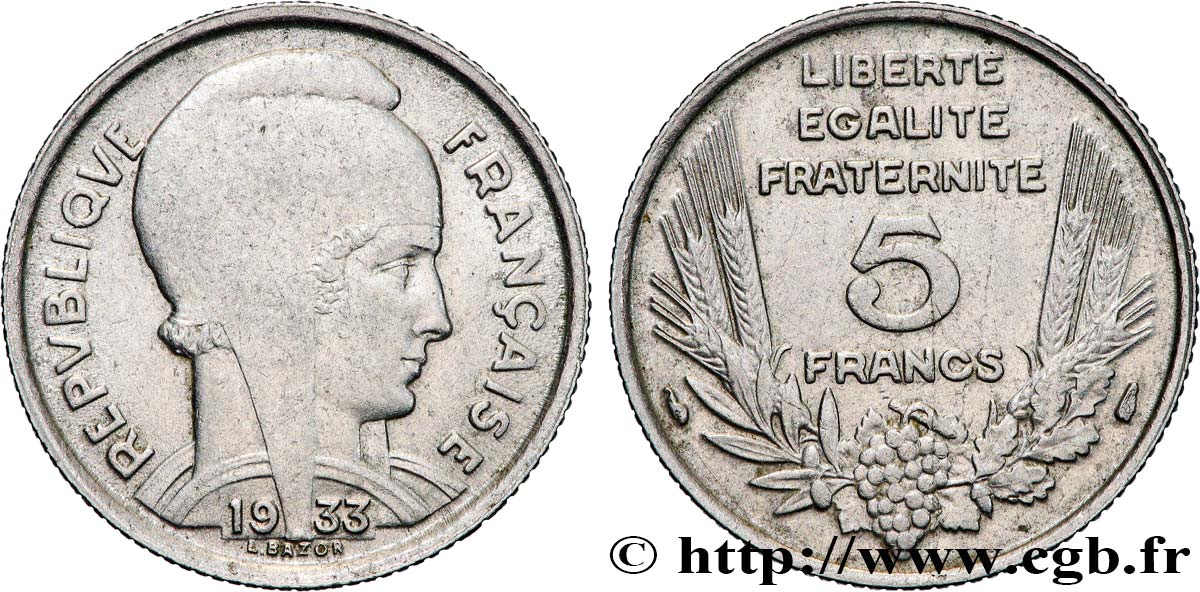5 francs Bazor 1933  F.335/3 VF 