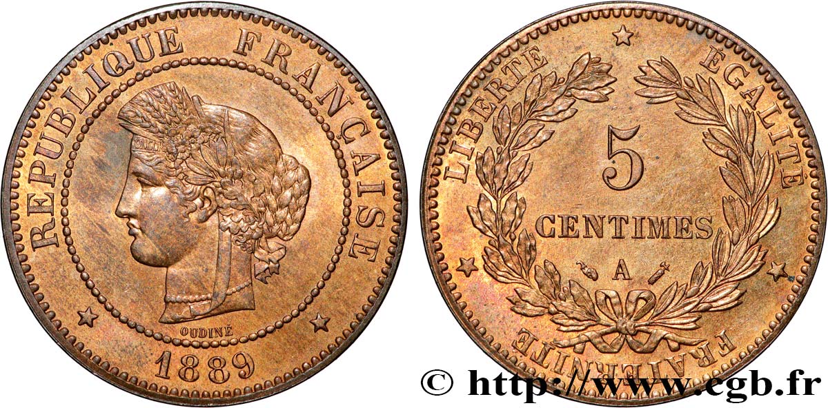 5 centimes Cérès 1889 Paris F.118/31 MS63 