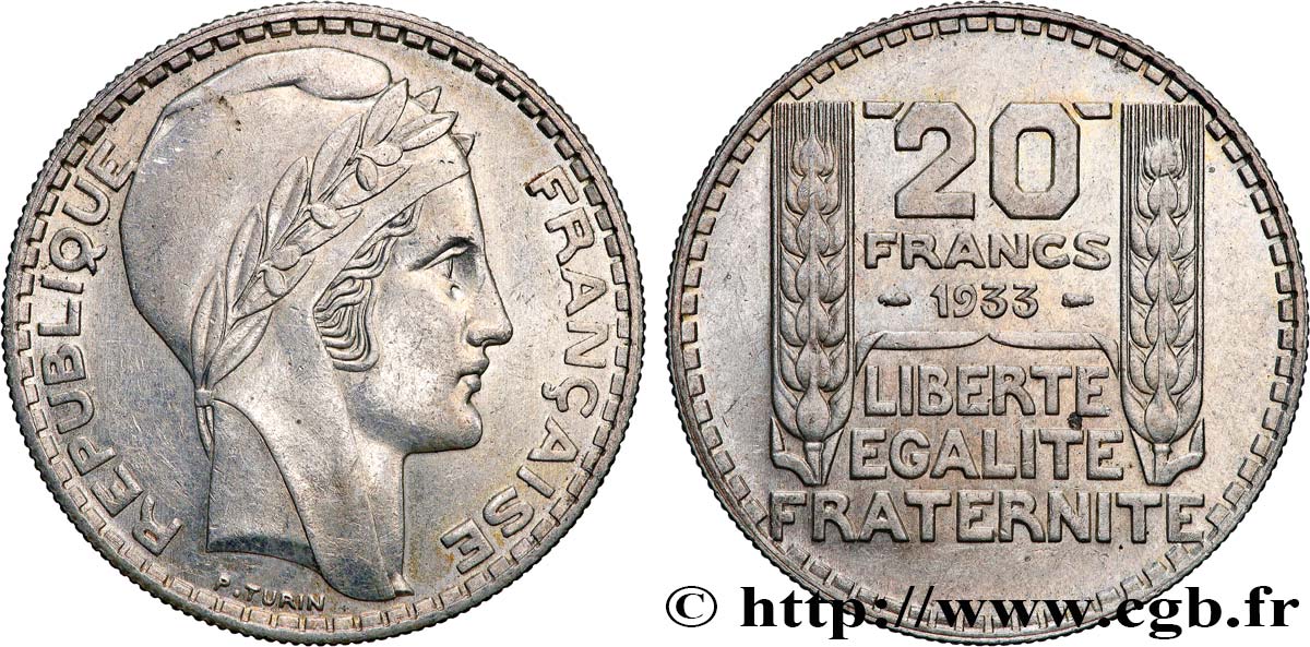 20 francs Turin, rameaux courts 1933  F.400/4 SUP 