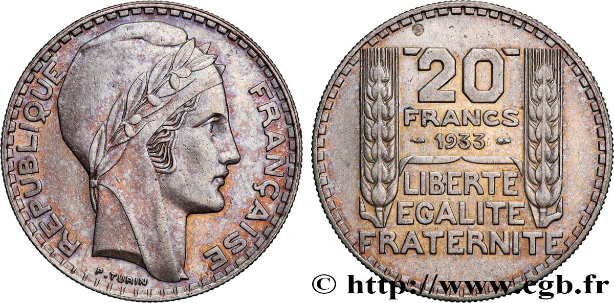 20 francs Turin, rameaux courts 1933  F.400/4 SUP 