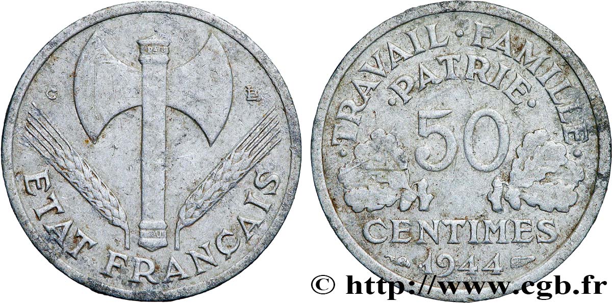 50 centimes Francisque, légère 1944 Castelsarrasin F.196/6 TB+ 