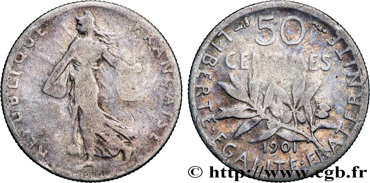 50 centimes Semeuse 1901 Paris F.190/8 RC+ 