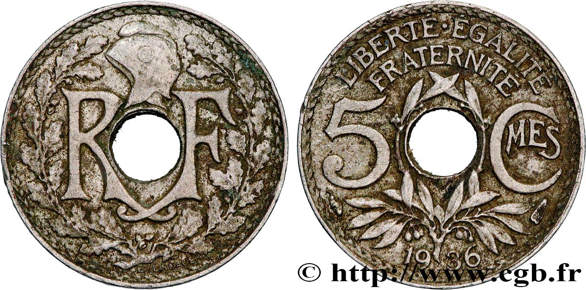 5 centimes Lindauer, petit module 1936 Paris F.122/19 TB+ 