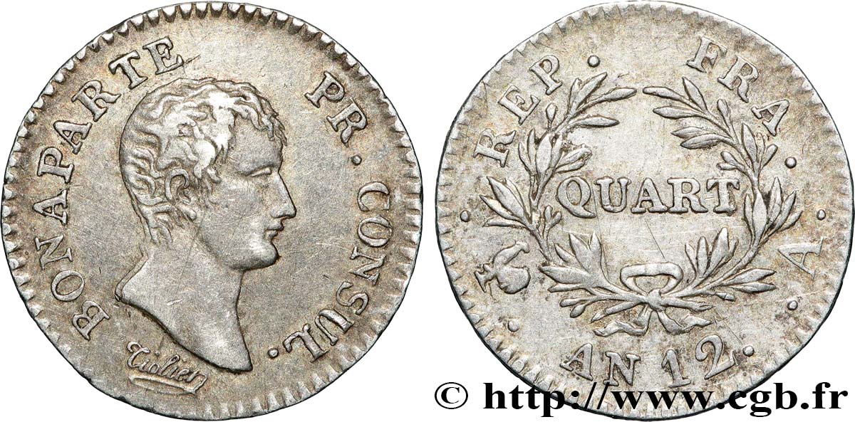 Quart (de franc) Bonaparte Premier Consul 1804 Paris F.157/1 BC+ 