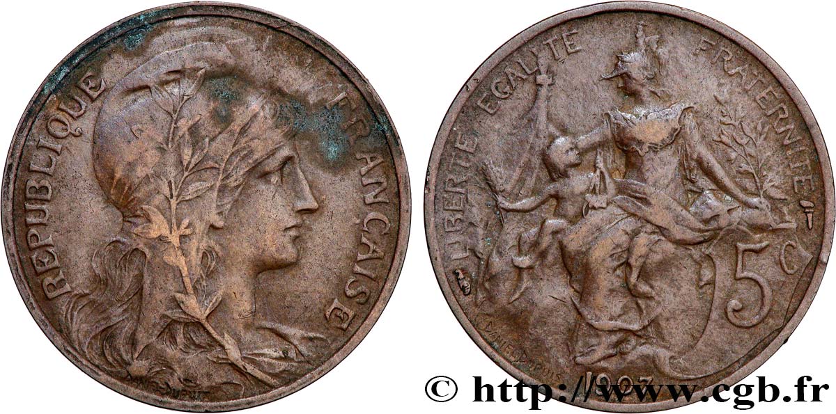 5 centimes Daniel-Dupuis 1907  F.119/17 VF 