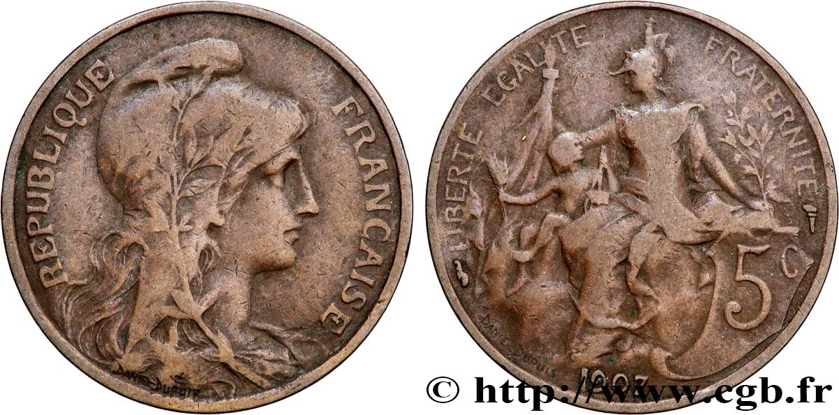 5 centimes Daniel-Dupuis 1907  F.119/17 TB 