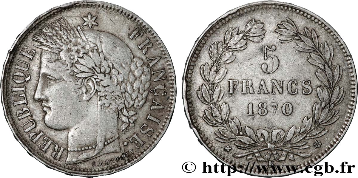5 francs Cérès, sans légende 1870 Bordeaux F.332/4 MBC40 