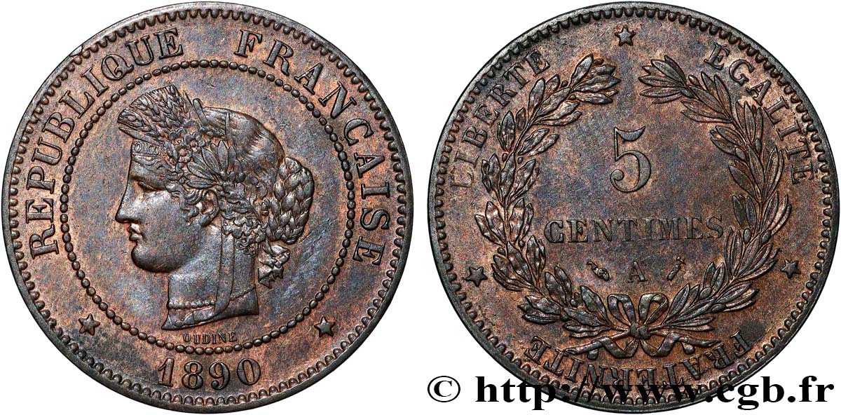 5 centimes Cérès 1890 Paris F.118/32 EBC58 