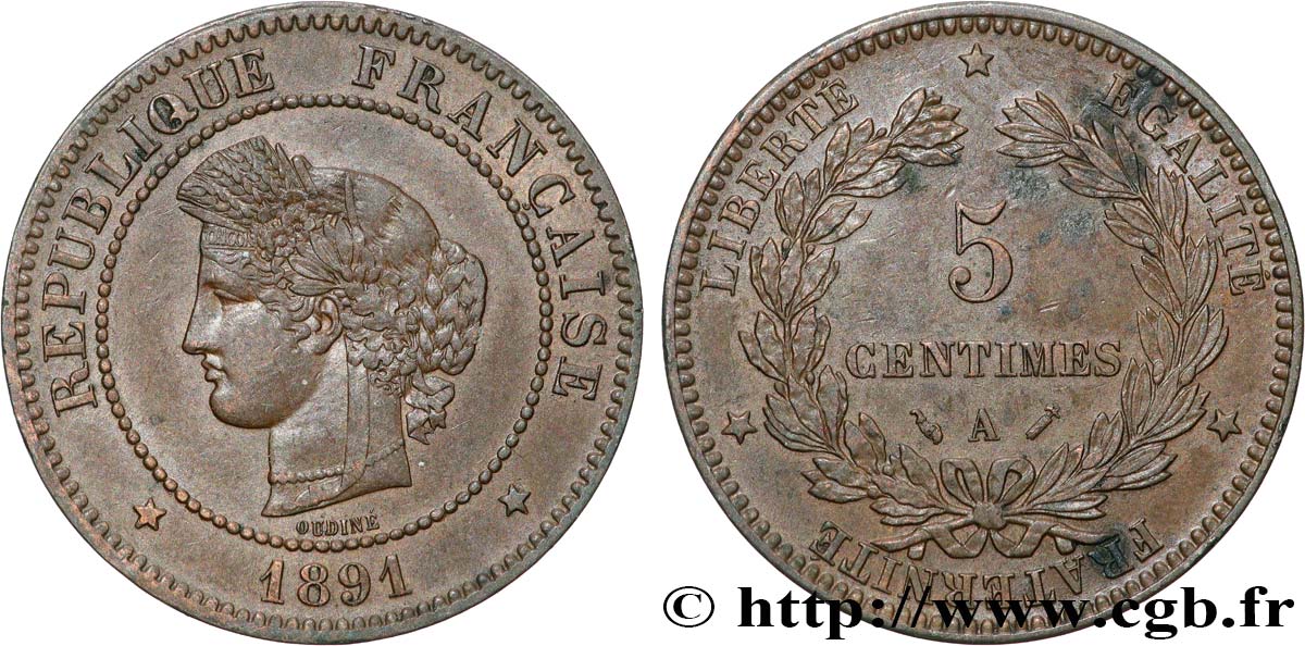 5 centimes Cérès 1891 Paris F.118/33 q.SPL 