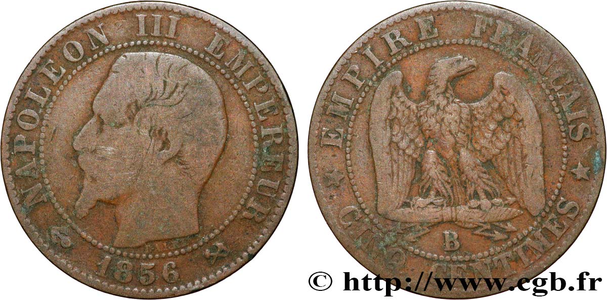 Cinq centimes Napoléon III, tête nue 1856 Rouen F.116/31 F15 