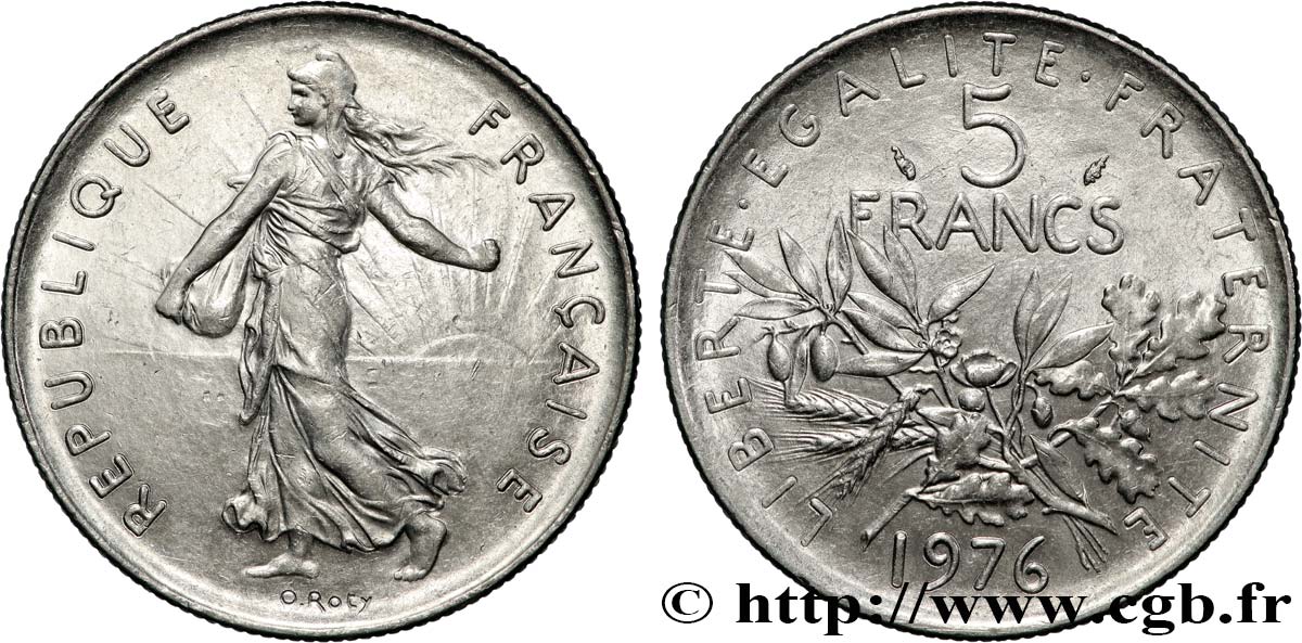 5 francs Semeuse, nickel 1976 Pessac F.341/8 MS60 