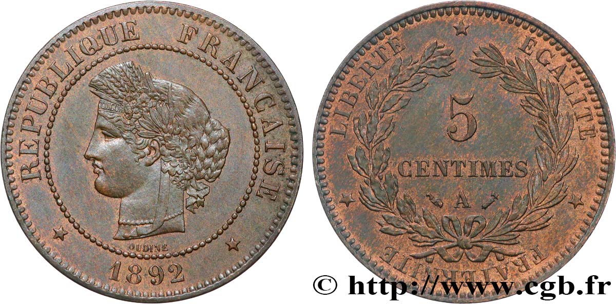 5 centimes Cérès 1892 Paris F.118/34 SPL63 