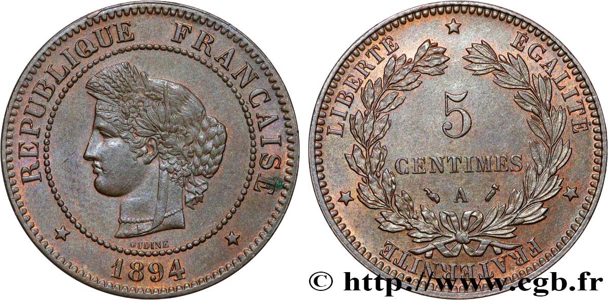 5 centimes Cérès 1894 Paris F.118/36 SUP58 