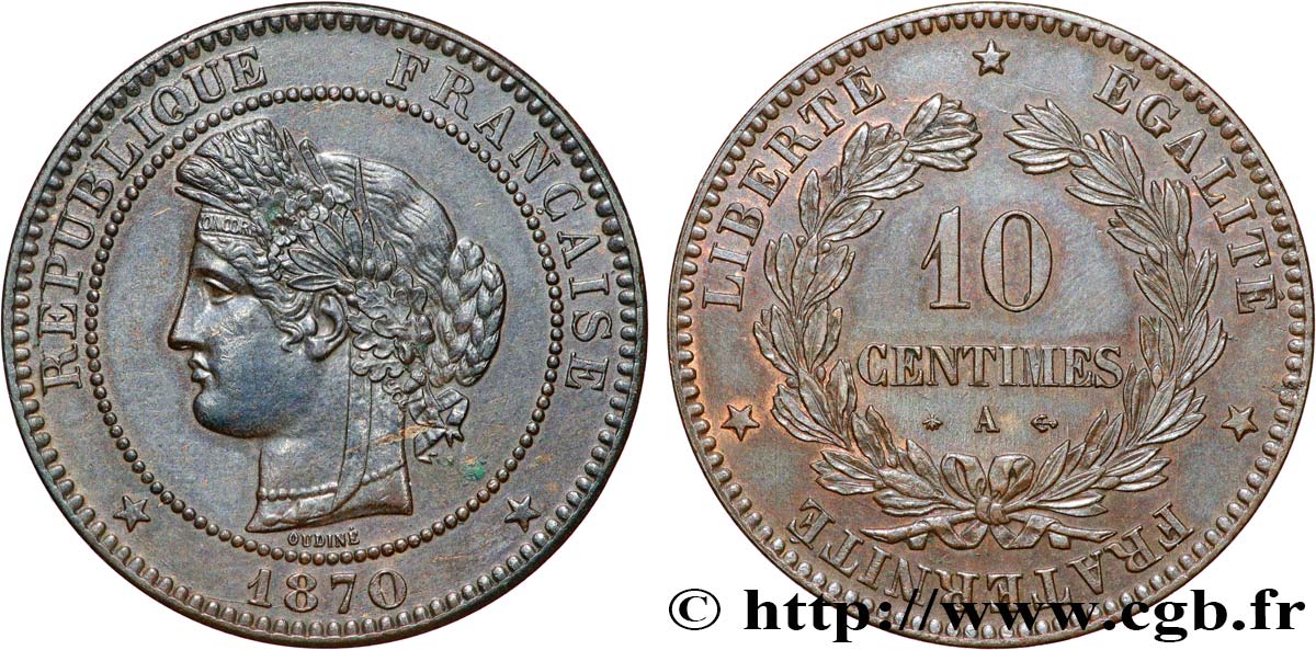 10 centimes Cérès 1870 Paris F.135/4 VZ 