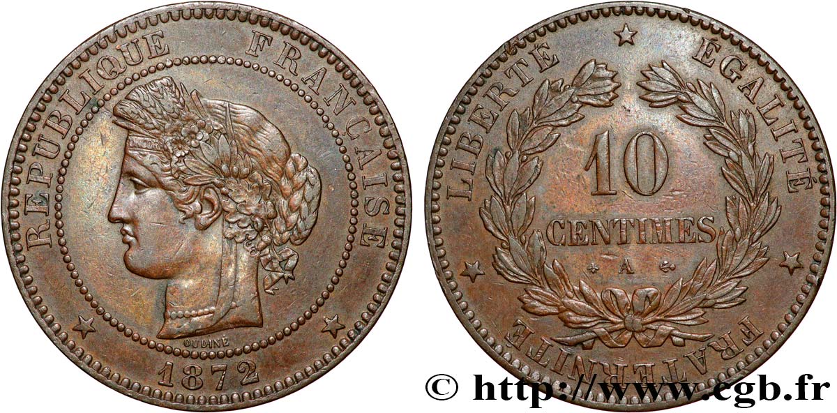 10 centimes Cérès 1872 Paris F.135/8 XF 