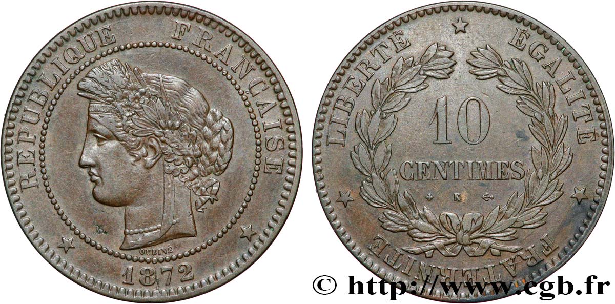 10 centimes Cérès 1872 Bordeaux F.135/9 MBC 