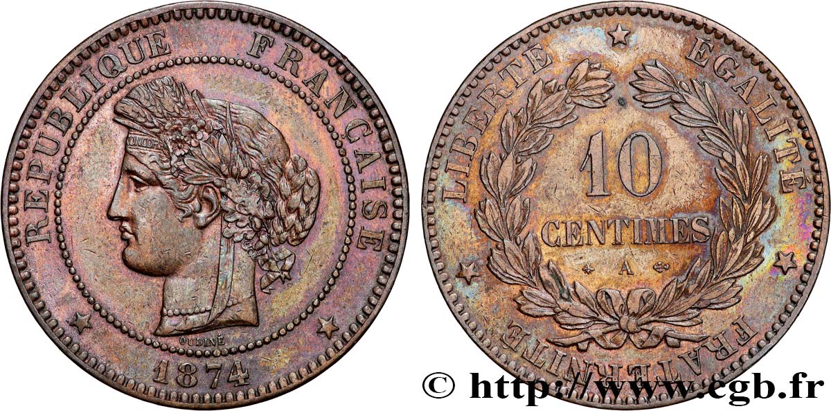 10 centimes Cérès 1874 Paris F.135/12 fVZ 