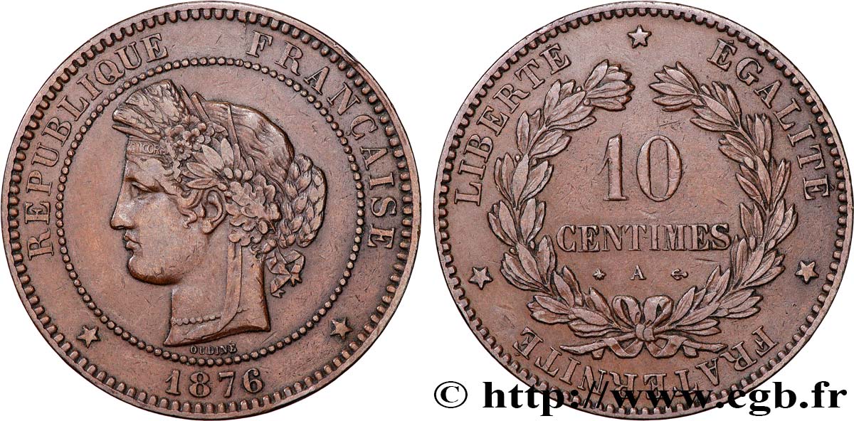 10 centimes Cérès 1876 Paris F.135/16 XF40 