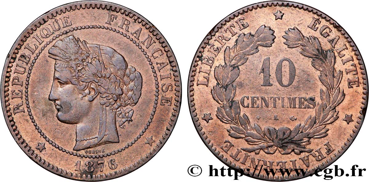 10 centimes Cérès 1876 Bordeaux F.135/17 TB35 