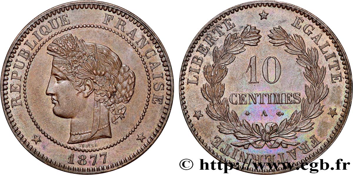10 centimes Cérès 1877 Paris F.135/18 SUP55 