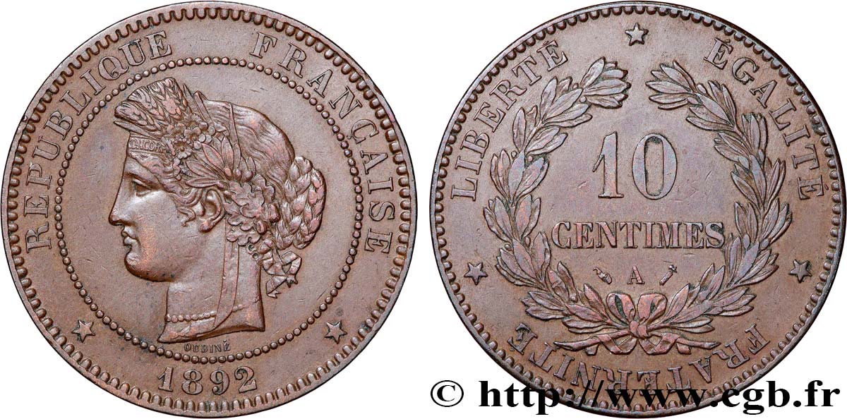 10 centimes Cérès 1892 Paris F.135/37 XF45 