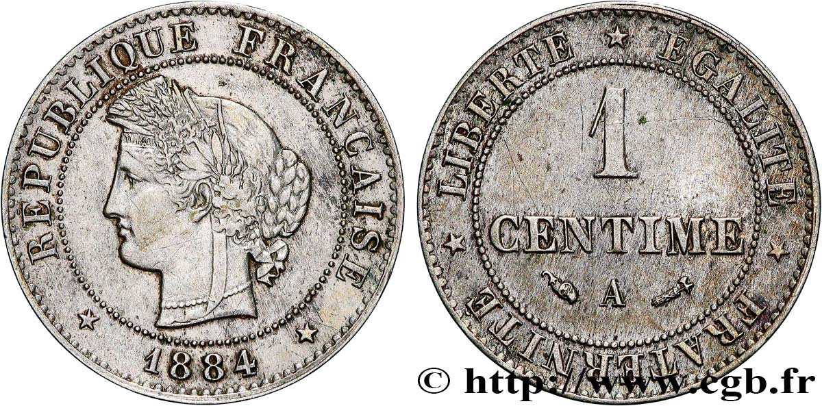 1 centime Cérès, Nickelé 1884 Paris F.104/11 var. MBC 