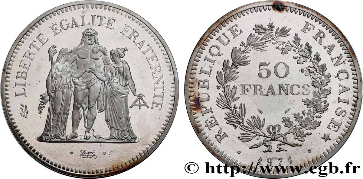 Piéfort Argent de 50 francs Hercule  1974 Pessac GEM.223 P1 FDC 