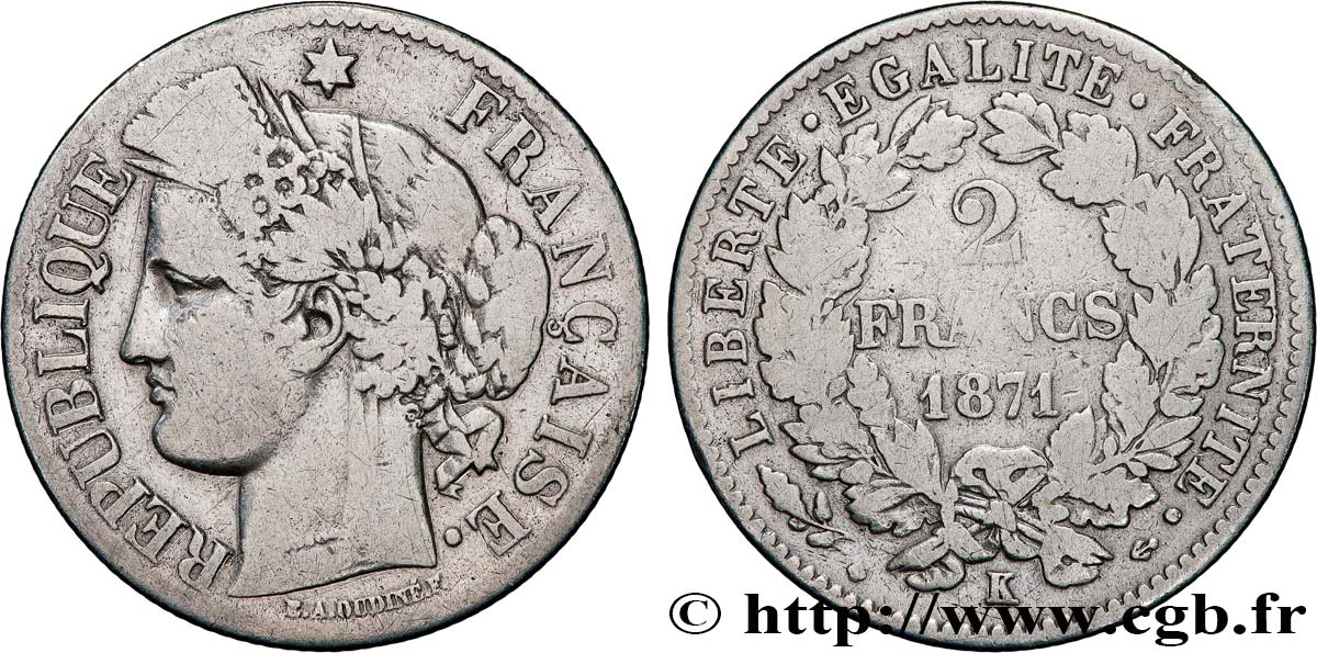 2 francs Cérès, avec légende 1871 Bordeaux F.265/6 B+ 
