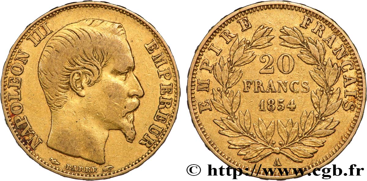 20 francs or Napoléon III, tête nue 1854 Paris F.531/2 SS 