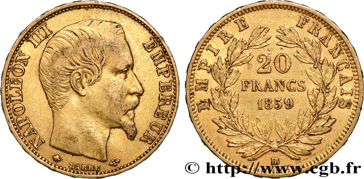 20 francs or Napoléon III, tête nue 1859 Strasbourg F.531/16 TTB 