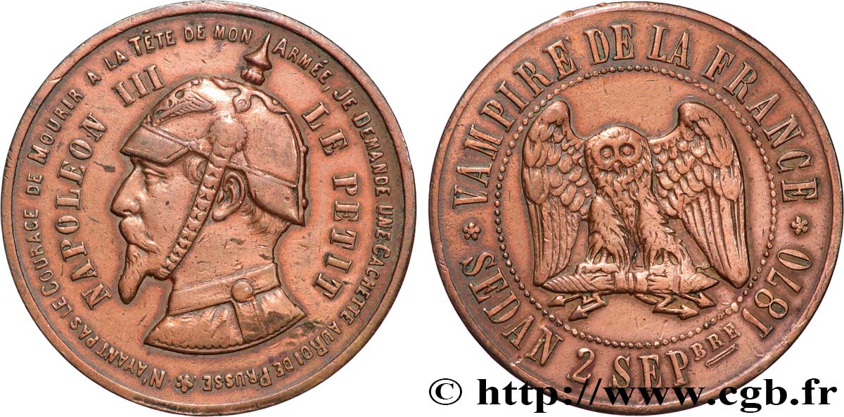 Médaille satirique Cu 32, type C “Chouette monétaire” 1870  Schw.C2a  SS 
