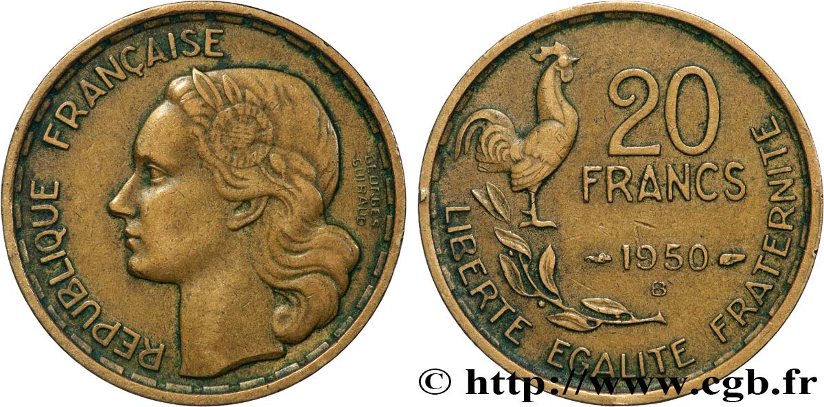 20 francs Georges Guiraud, 4 faucilles 1950 Beaumont-Le-Roger F.401/3 SS 