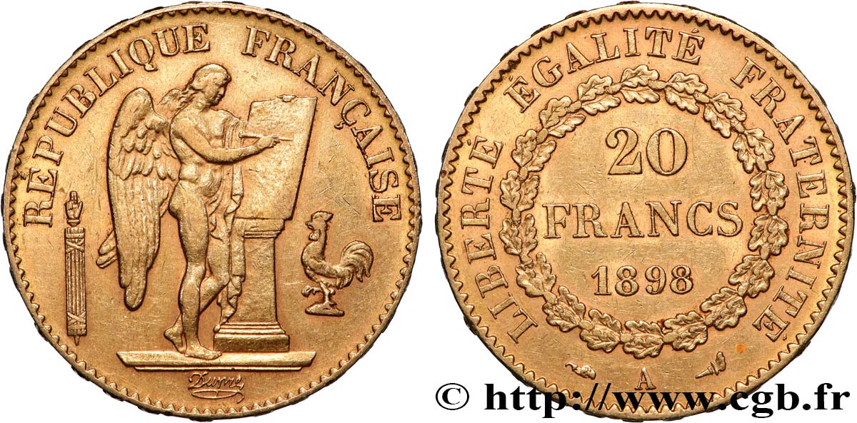 20 francs or Génie, Troisième République 1898 Paris F.533/23 TTB 