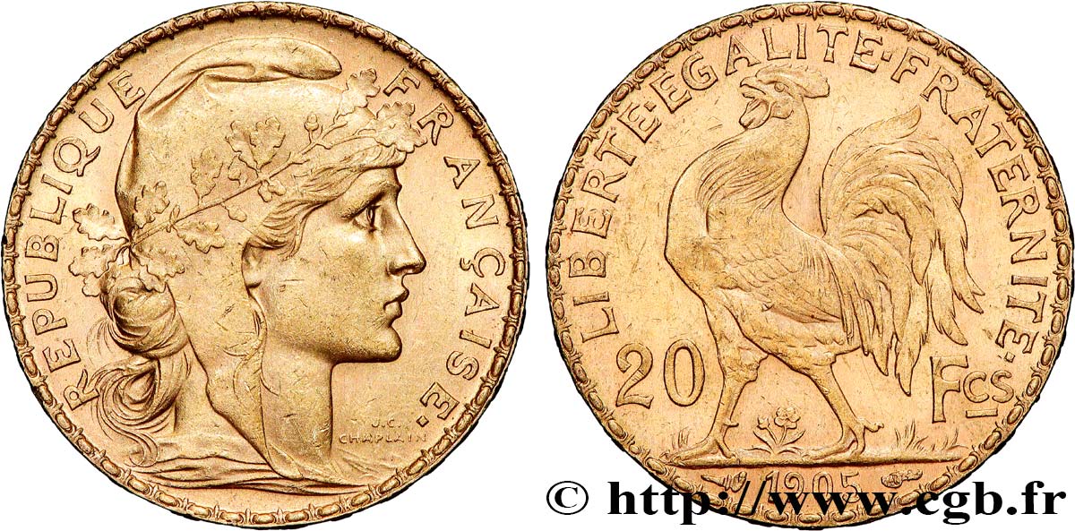 20 francs or Coq, Dieu protège la France 1905 Paris F.534/10 SUP 