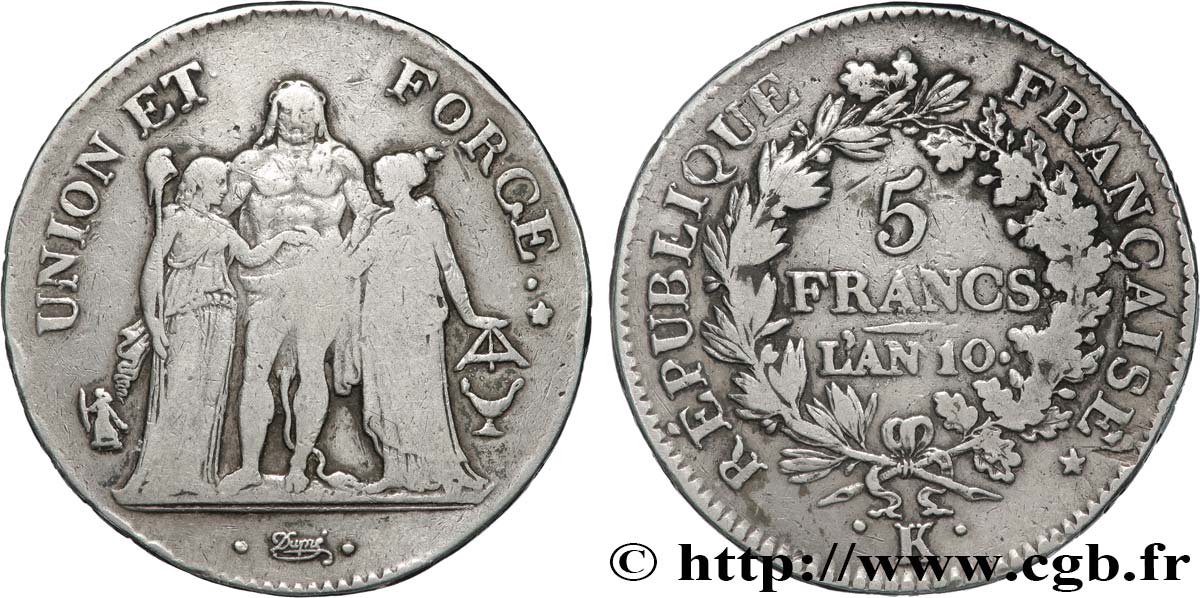 5 francs Union et Force, Union serré, seulement glands intérieurs 1802 Bordeaux F.288/177 S 
