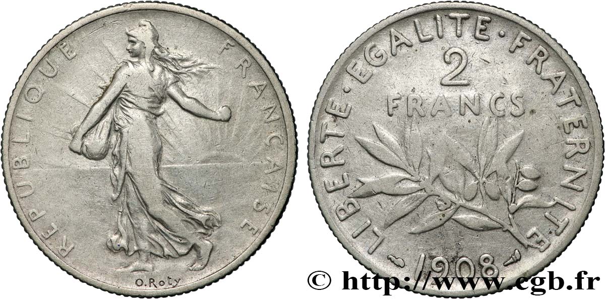 2 francs Semeuse 1908 Paris F.266/10 VF 