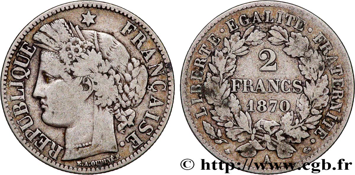 2 francs Cérès, avec légende 1870 Paris F.265/1 TB 