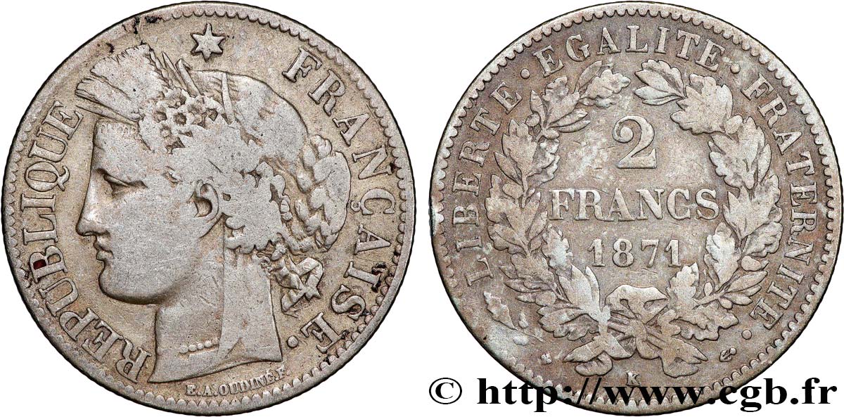 2 francs Cérès, avec légende 1871 Bordeaux F.265/7 B+ 