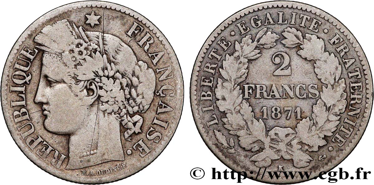 2 francs Cérès, avec légende 1871 Bordeaux F.265/7 TB 