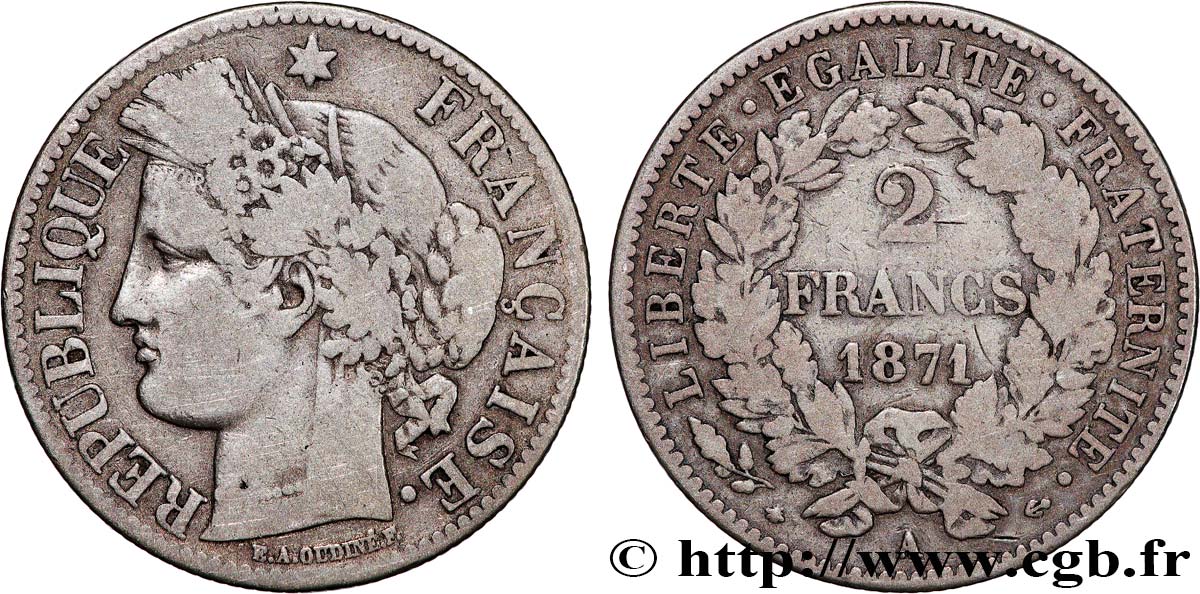 2 francs Cérès, avec légende 1871 Paris F.265/3 TB 
