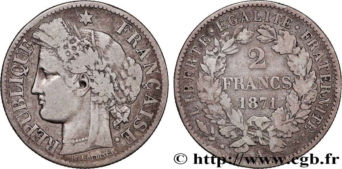 2 francs Cérès, avec légende 1871 Paris F.265/3 VF 