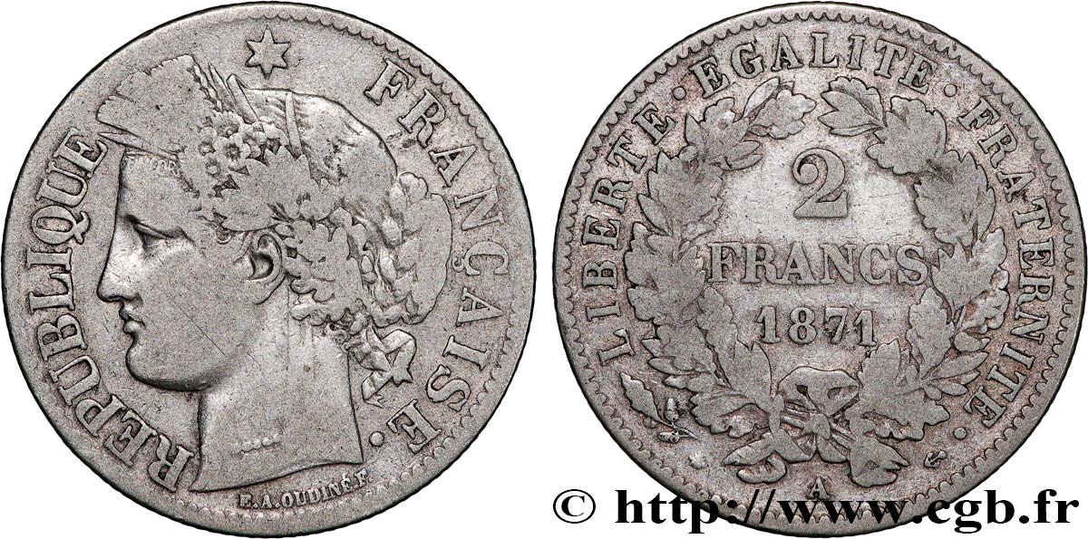 2 francs Cérès, avec légende 1871 Paris F.265/3 VF 