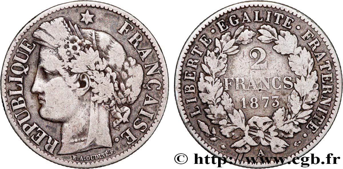 2 francs Cérès, avec légende 1873 Paris F.265/10 VF 