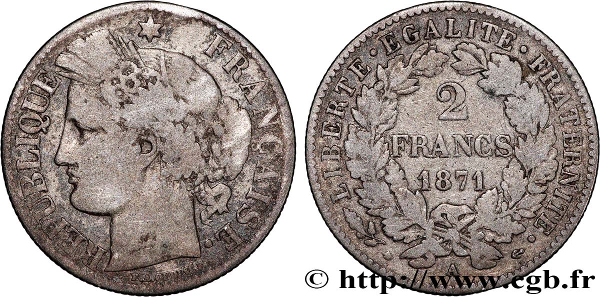 2 francs Cérès, avec légende 1871 Paris F.265/3 F 